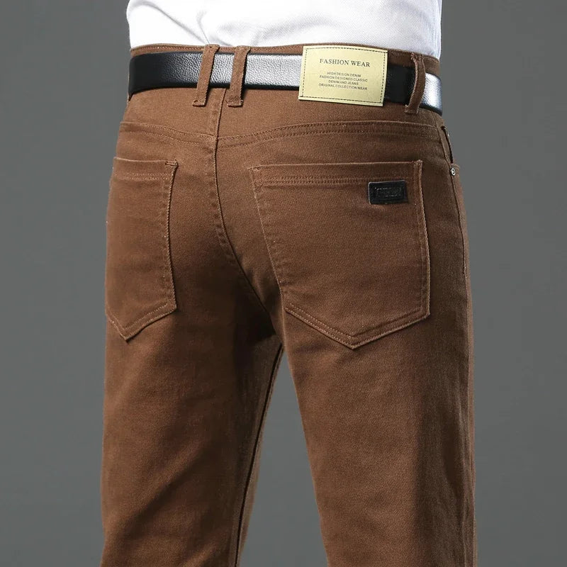 HEARUJOY  -  Classic Style 3 Colors Autumn Men's Slim Brown Jeans High Quality Business Casual High Stretch Denim Pants Male Brand Trousers