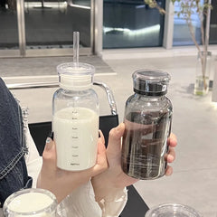 YICKYUE  -  300/500/750ml Large Glass Water Bottle with Straw 2 Lids Clear Kawaii Drinking Bottle Leakproof Iced Coffee Cup for Woman Girl