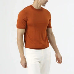 HEARUJOY  -  New Summer Men Knitted Short-sleeved T-shirt Slim Fit and Slim Solid Color Breathable Knitted Fabric Pullover