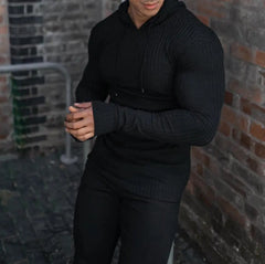 HEARUJOY  -  Men's Slim-Fit Long-Sleeve Hoodie Knit Sports Pullover Autumn Winter New Style Casual Solid-Colored Base Layer