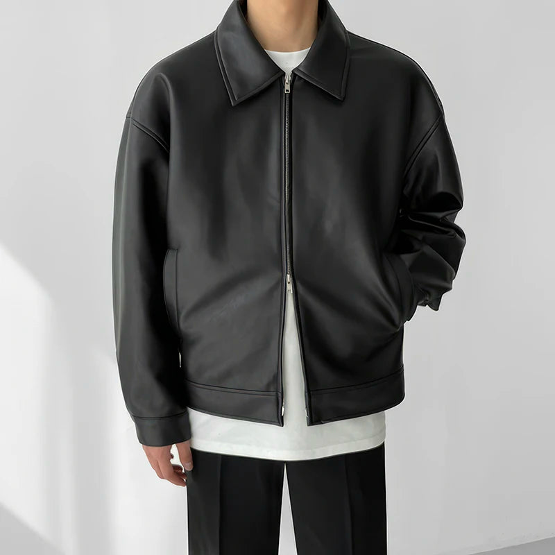 HEARUJOY  -  Black Leather Jacket Men Casual Motorcycle Jacket Men Streetwear Hip-hop Loose Bomber Jacket Mens Short Leather Jackets M-2XL