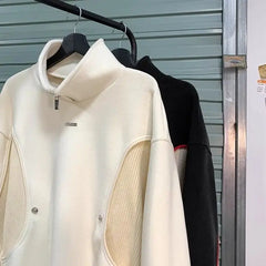 HEARUJOY  -  American autumn and winter street fashion personalized stand up collar half zipper couple loose retro casual Harajuku top y2k
