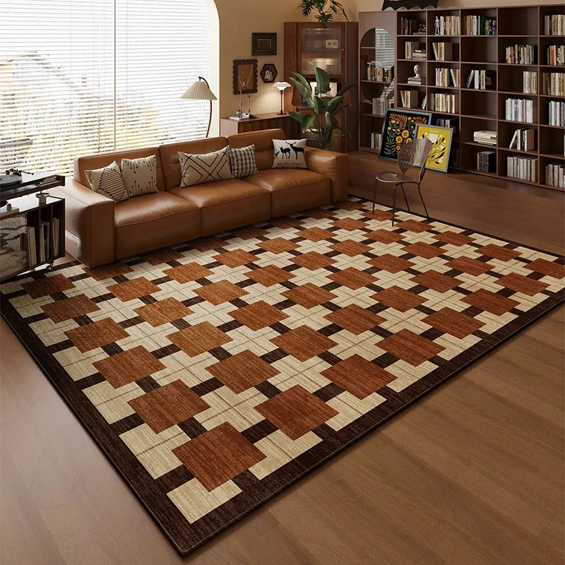 YICKYUE  -  Living Room Rug Stain-resistant Wear-resistant Carpet Comfortable Loop-pile Carpets Retro Style Brown Rugs Home Decor Floor Mat