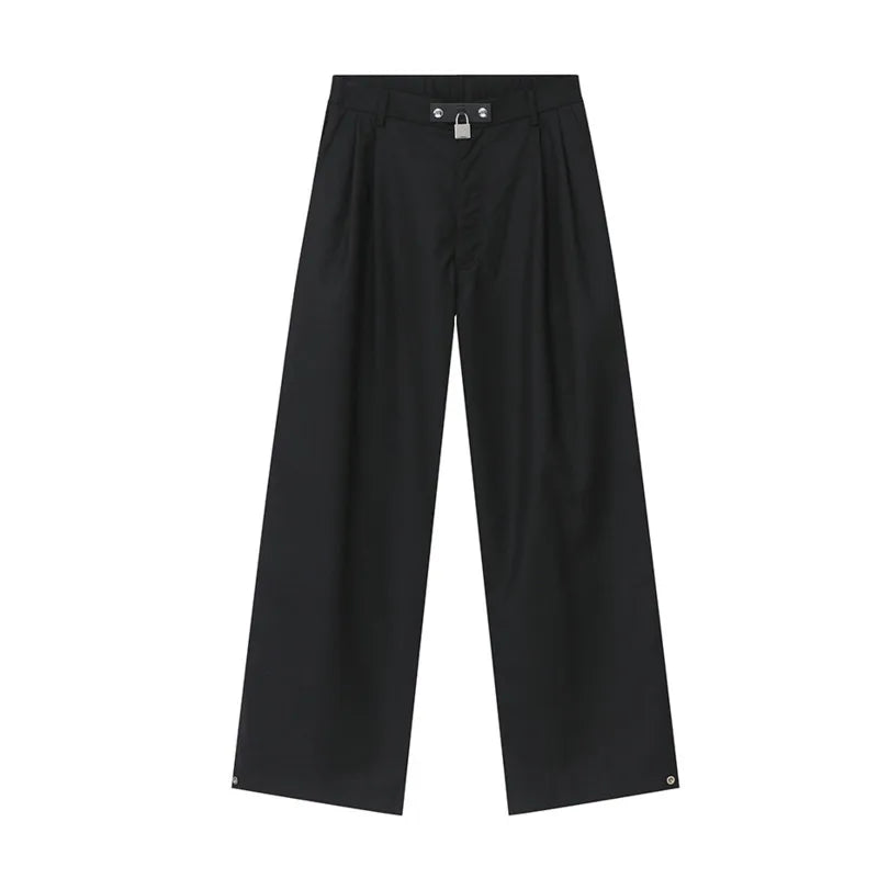 Hearujoy Minimalist Men's Casual Suit Pants Wide Leg Soild Color Loose Male Elastic Waist Trousers Stylish Summer 9C6152