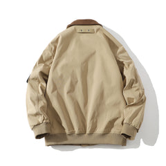 HEARUJOY  -  Autumn Men Pilot Jacket Multi-Pocket Retro Streetwear Casual Corduroy Patchwork Lapel Jacket Male Outerwear Clothing