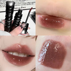 YICKYUE  -  Crystal Punk Red-Brown Glossy Lip Stain Mirror Lip Glaze Sheer Nude Glitter Lip Tint Watery Shine Plumping Makeup Cosmetics