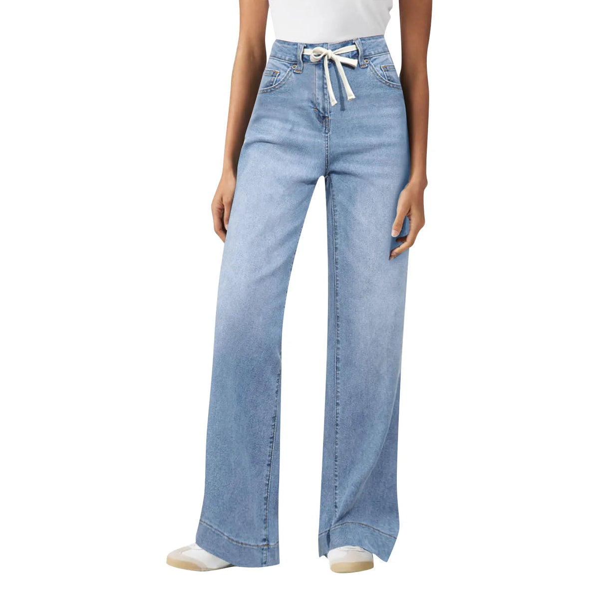 HEARUJOY  -  European American Women's Clothing New Lace-up Stretch Jeans, Loose Casual Straight-leg Temperament Wide-leg Jeans