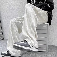 Hearujoy Summer Pleated Fluid Pants for Men Wide Leg Trousers Male White Korean Streetwear Loose Casual