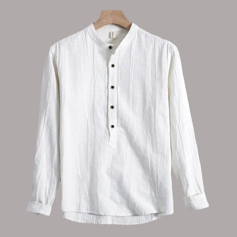HEARUJOY  -  Retro Vintage Mens Cotton Linen Shirts Henley Long Sleeve Casual Cotton T-Shirt Regular-Fit Lightweight Beach Yoga Tunic Tops