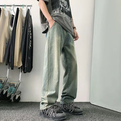 Hearujoy Summer New Fashion Casual Retro Distressed High Street Straight Jeans Men'S Loose Korean Style Trendy Wide Leg Long Pants Men