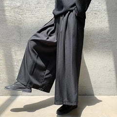 HEARUJOY  -  Y2k Gothic Dark Style Skirt Pants Genderless Spring Street Wear Fashion Japanese Plain Daily Casual Hakama Wide-Leg Pants Unisex