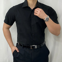 HEARUJOY  -  Men's Solid Color Short-Sleeved Shirt American Retro Fashion Trend Casual Simple Loose Breathable 2025 Summer New Men's Tops