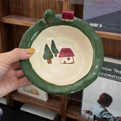 YICKYUE  -  Cartoon Cute And Fun Tableware Kitchen Supplies Cartoon House Printing 3D Decoration Yogurt Breakfast Bowl Christmas Gift Plate