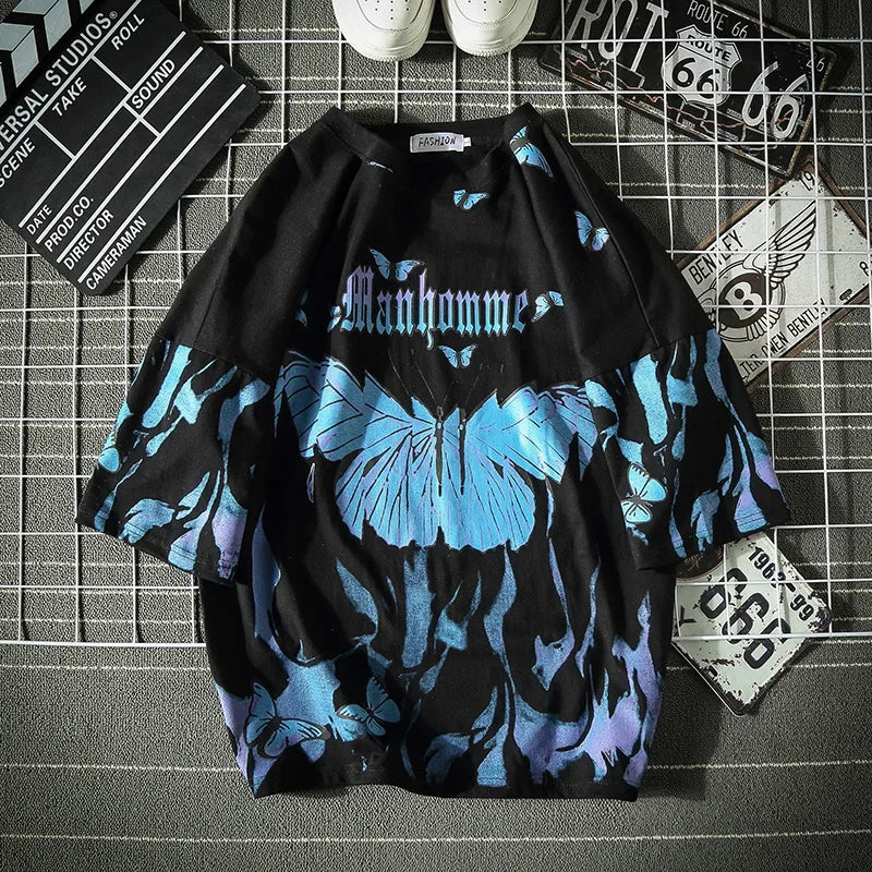 HEARUJOY  -  Hip Hop Butterfly T Shirt Men Oversized T Shirt Print Men Women Graffiti T Shirt Short Sleeve Fashion Streetwear Plus Size Top