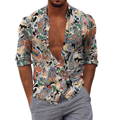 HEARUJOY  -  Fashion Roll-Up Sleeves Men'S Button Down Shirt Men Long Sleeve Winter Casual Printed Shirts Fashion Top Blouse Camisa Masculina