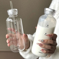YICKYUE  -  Portable Glass Cup Microwave Safe Milk Bottle Coffee Cup with Time Scale Heat Resistant Measuring Milk Cup for Home Outdoor