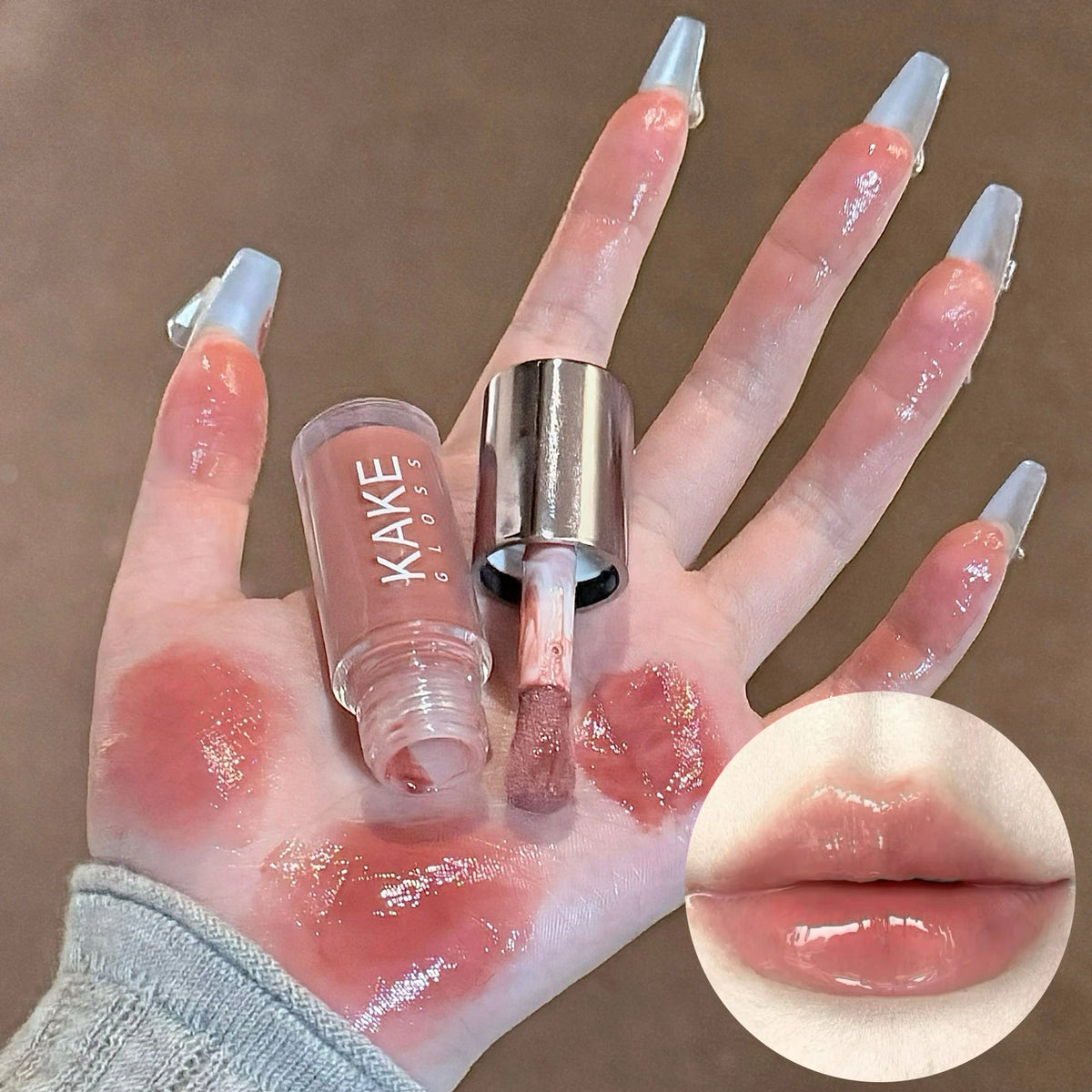YICKYUE  -  Mirror Liquid Lipstick Moisturizing Jelly Brown Water Light Lip Glaze Sexy Lip Gloss Long Lasting Nude Lip Tint Makeup Cosmetics