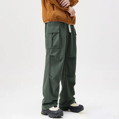 Hearujoy Autumn New Fashion Pleated Paratrooper Overalls Pants Men Outdoor Sports Big Pocket Mountain Wide Leg Casual Mens Pants