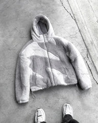 Hearujoy American trend fashion color matching street wear pattern zipper hooded coat High street casual padded winter jacket men