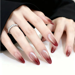 YICKYUE  -  10pcs Fake Nails - Fall/Winter Collection Simple Skin-Brightening Burgundy Ombre Cat Eye Press-On Nails Perfect Gift for Women