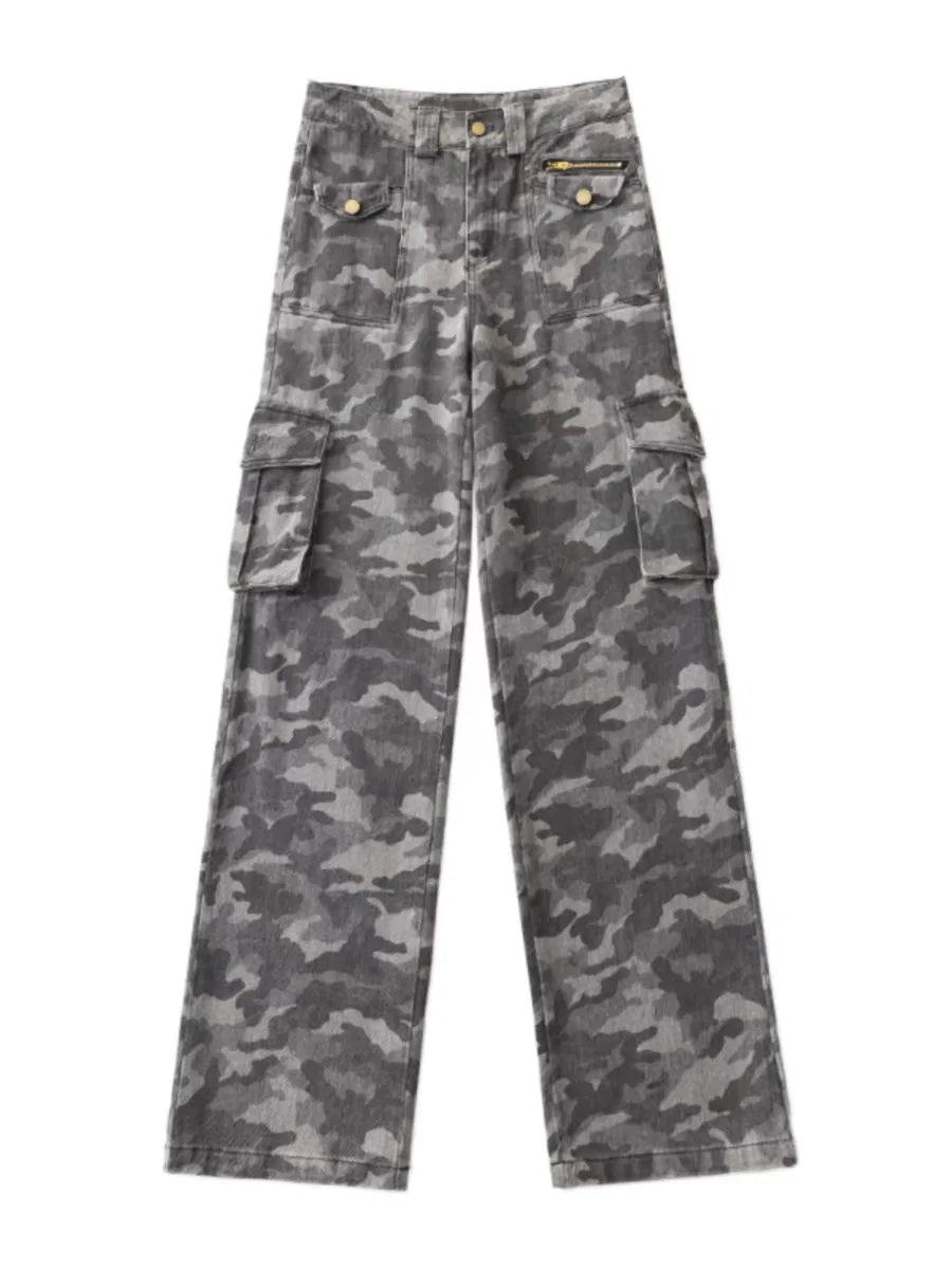 Hearujoy Retro High Street Loose Wide Legs Camouflage Overalls Women New High Waist Slouchy Straight Baggy Jeans Women Streetwear
