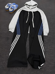 HEARUJOY  -  Light ey Tee-Striped Men's Sweatpants American Stripe Splicing Sport Pants Straight Leg Micro Flared Casual Trousers
