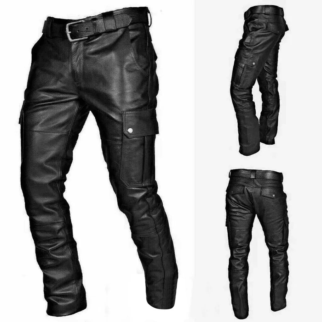 Hearujoy 2024 New Men's Leather Pants Retro Punk Loose Casual Straight-leg  Pants Autumn Winter High Street Goth Style Long Trousers