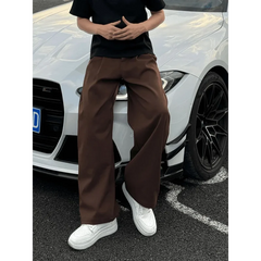 HEARUJOY  -  Men's Maillard Brown Drapey Sabre - Cut Trousers Spring Autumn High - End Sense Straight - Leg Wide - Leg Casual Trousers