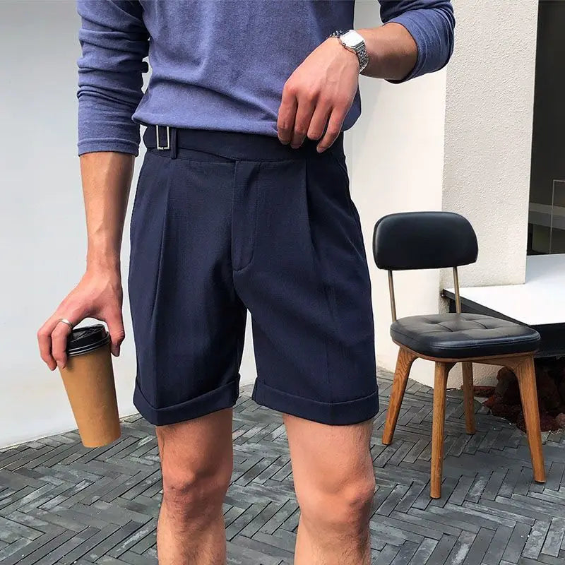 HEARUJOY  -  High Quality Men Naples Suit Shorts British Style Paris Waist Buckle knee Length Pants Fashion Luxury Casual Thin Shorts Summer