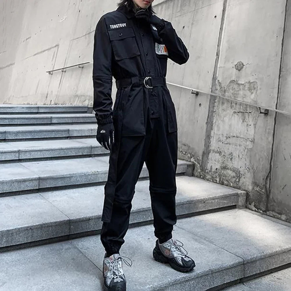 Hearujoy Autumn Street Short Sleeve American Jumpsuit Men's Jumpsuit Suit Motorcycle Removable Pants Hip-Hop Leg Pants