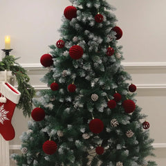 YICKYUE  -  12pcs Velvet Christmas Ornaments-Red Flocked Balls with Golden Ribbons,Perfect for Holiday Tree Decorations,Christmas Ornaments