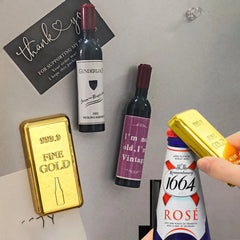 YICKYUE  -  2pcs  Funny Gold Bar Red Wine Bottle Opener Refrigerator Magnets Blackboard Whiteboard Photo Message Fridge Magnets Decorative