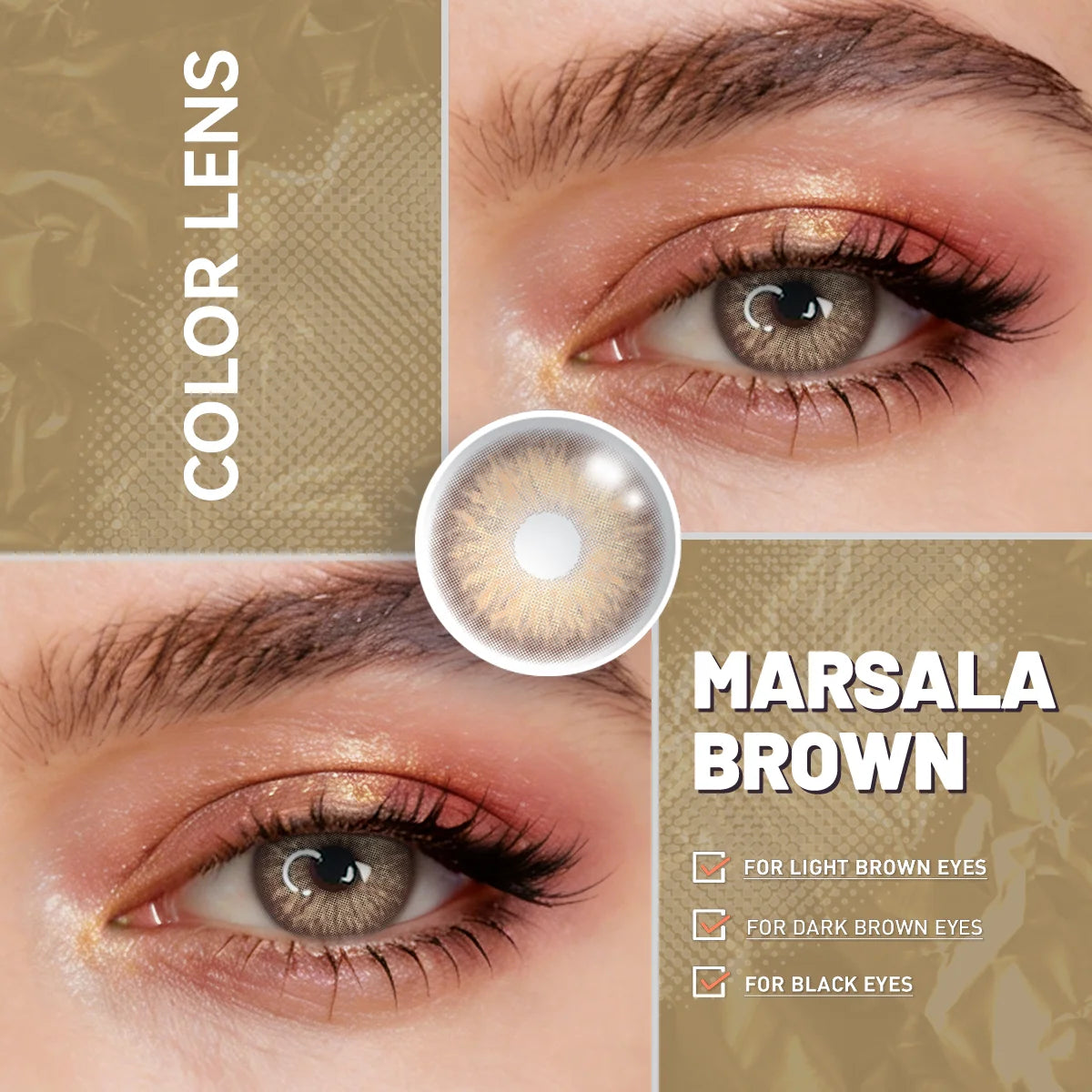 YICKYUE  -  Marsala Brown Degree Colored Contact Lenses With Prescription 14.5mm 6 Months Disposable Blue Soft Lens for Eye Makeup