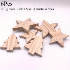 YICKYUE  -  18/24pc Solid Wood Christmas Tree Star Ornaments Christmas Decor 3D Wood Texture Craft Ornament Home Table Xmas Decorations 2027