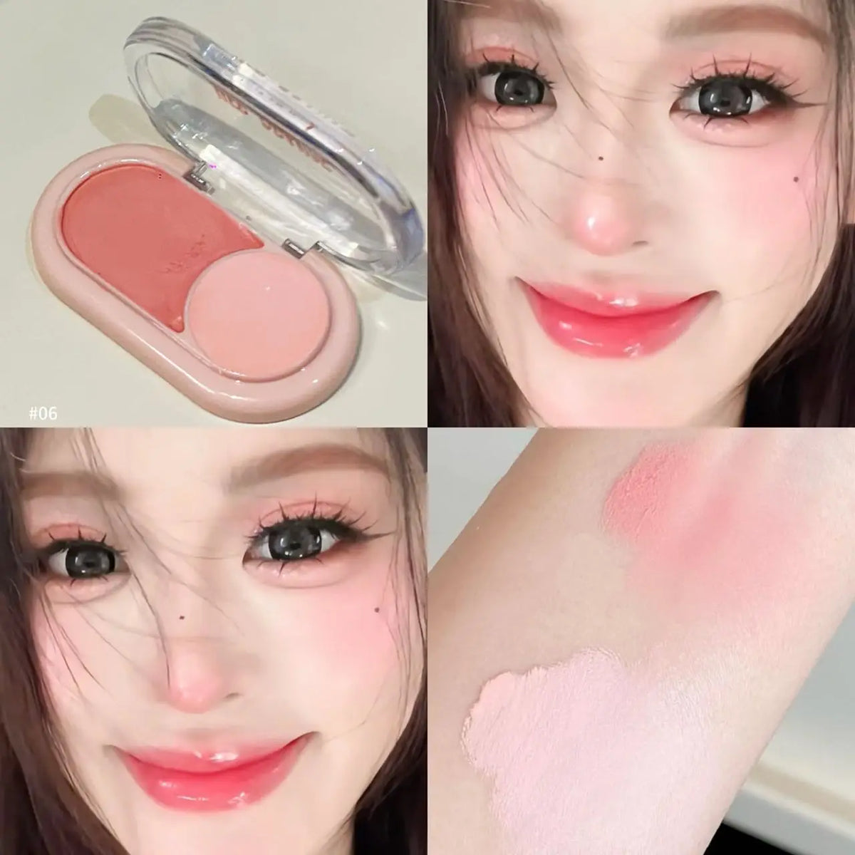 YICKYUE  -  Two Color Powder Blusher Cream Matte Brighten Water Light Peach Cream Blush Natural Cheek Tint Waterproof Face Contouring Makeup