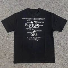 Hearujoy Mens Cotton T-Shirt Letter Printing Hip-Hop Street Y2k Retro Fashionable Comfortable Casual Loose Top Spring And Summer