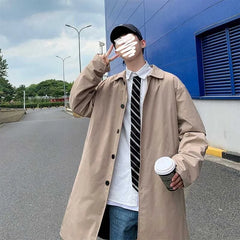 HEARUJOY  -  New Men's Trench Coat Mid Length Khaki Oversized Casual Style Spring Autumn UK Inspired Coat