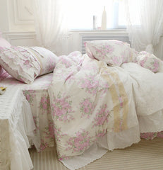 YICKYUE  -  Princess Lace Rose Bedding Set Ruffle  Cake Design Heavy Handmade Duvet Cover for King Beddings