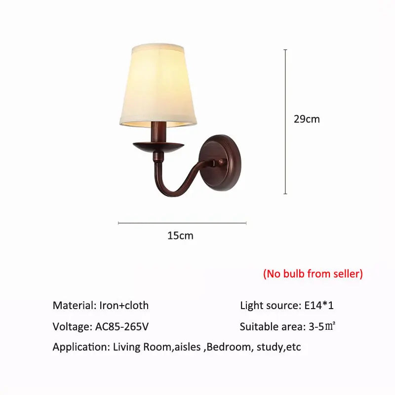 YICKYUE  -  American Style Fabric E14 Wall Lamp Modern Simple Living Room Hotel Study Office Wall Light Corridor Lamp Bedroom Bedside Lamp