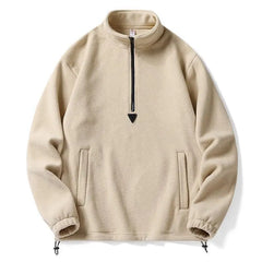 HEARUJOY  -  Polar Fleece Hoodie Men High Neck Pullover Spring Solid Color Zipper Jacket Warm Soft Casual Outerwear For Daily Wear