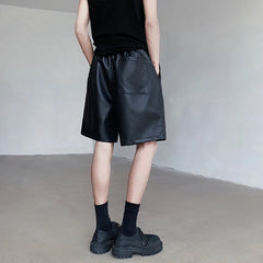 Hearujoy Summer Leather Shorts Men Fashion Black Motorcycle Shorts Mens Streetwear Hip-hop Loose Leather Shorts Men Casual Shorts M-2XL