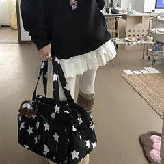 YICKYUE  -  Large Capaci Yoga Fitn Ort Trip Star Design Handbag Crossbody Bag Modern Neutral Sle Canvas Tote Bag for Daily Use