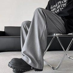 HEARUJOY  -  Elastic Waist Suit Pants Men Fashion Society Pants man solid thin New Korean Loose Straight Casual Pants Mens Office Trousers