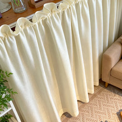 YICKYUE  -  Cream Linen Semi Sheer Cabinet Curtains, Rod Pocket Ruffled Top Cupboard Shelf Cover Valance for Kitchen Home Decor