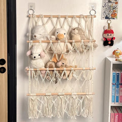 YICKYUE  -  Stuffed Doll Toy Net Hammock Wall Hanging Organizer 2 Layer Storage Display Rack Door Behind Bedside Plush Toy Storage Hammock
