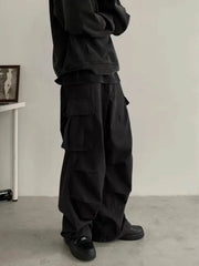 HEARUJOY  -  Loose Straight Leg Men's Work Trousers Spring Autumn American Retro Sle Casual Multiple kets Utili Pants