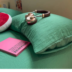 YICKYUE  -  Bedding Set Green Washed Cotton Polyester Duvet Cover Set+Sheet+Pillowcae Adult Student Twin All Season Bedlinens Drop Shipping