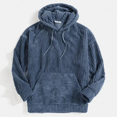 Hearujoy 2024 Mens Hooded Sweatshirts Thickened Corduroy Long Sleeve Solid Color Casual Pocket Shoulder Hoodies Men Harajuku Streetwear