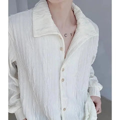 YICKYUE  -  Men's Clothing Long Sleeve Niche Pleated Shirt Commuting Top