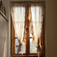 YICKYUE  -  Romantic Style Roses Pattern Ruffle Curtain Enclosure Kitchen Door Curtains Cafe Living Room Window Kitchen Curtain Decoration